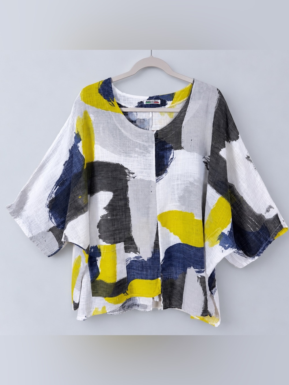 Womens Bohemian Linen Blouse Top XXXL Abstract Lagenlook Italian Dolman Sleeves